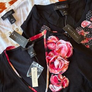 3 White House Black Market Cardigans with Pink Floral Accents NWT